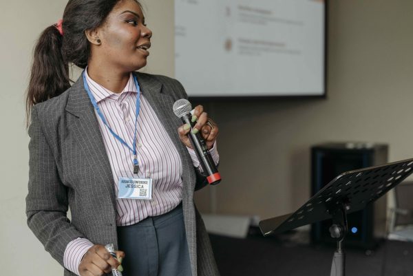 Woman giving presentation