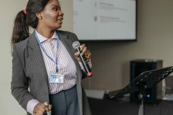 Woman giving presentation